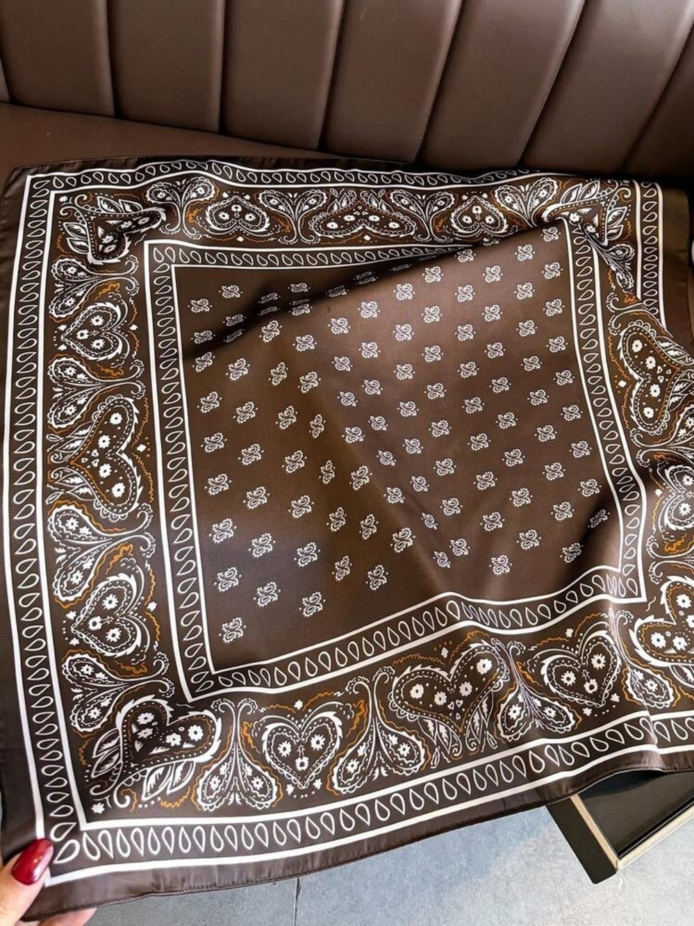 Silk-feel Brown Paisley Silk-Look Bandana Scarf